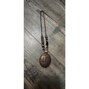 Vintage You And I Necklace Bronze Color With Large Pendant And Beads Box37